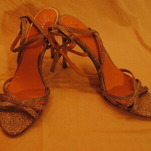 NEW WOMENS SZ 10  FORMAL SILVER SPARKLE 4IN HEEL OPEN TOE SHOE